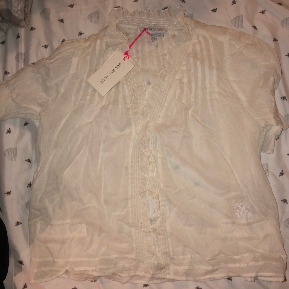 NWT See by Chloe Silk Sheer Vneck Blouse